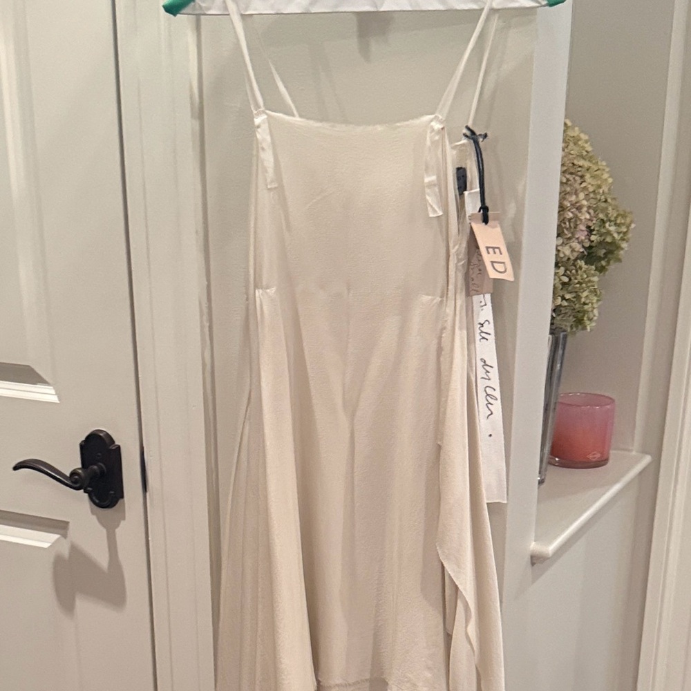 Elegant Elena Dawson Silver Short Pleat Chiffon Satin Dress Small NWT $1495